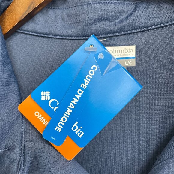 NEW Columbia Men's L Polo Shirt Omni-Shade UPF 40 Sun Protection Blue & Navy - Picture 4 of 9